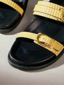 Solecia Women's Fashion Black Comfortable Flat Beach Sandals - Yellow - View 5