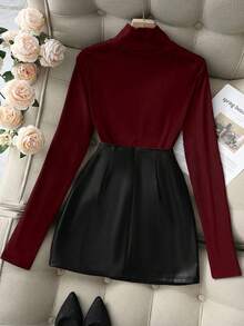 Franclia 2025秋冬女士优雅通勤针织套装，女士优雅修身上衣，女士通勤中长裙 - 彩色 - 查看 3