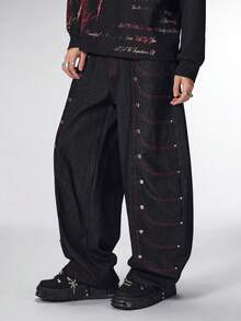 ROMWE MEN Grunge Punk Men's Pocket Curved Knife Loose Fit Casual Wide Leg Jeans