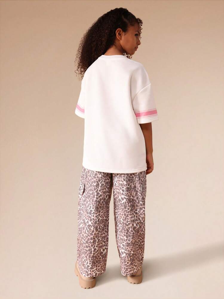 Crop Tee With Leopard Print Pants Set
