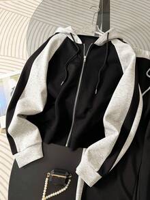 Resyla 女士抽绳连帽拉链长袖卫衣和阔腿裤休闲度假套装 - 彩色 - 查看 5