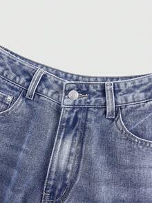 ROMWE Grunge Punk Jeans de pierna recta y cintura baja con estampado de estrella de estilo Y2K - Azul - Ver 4