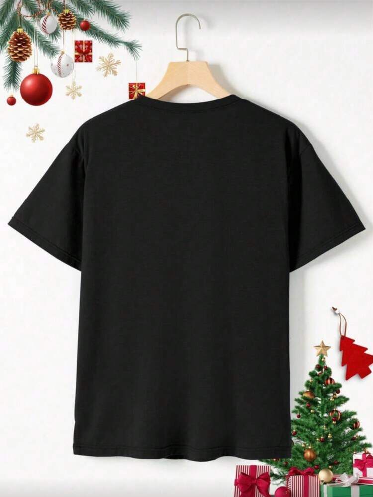 Shendy Vendy Men's 100% Cotton T-Shirt With Round Neck And Short Sleeves, Ideal For The Holiday Season And New Year's Celebrations 2025 2026 - 黑色 - 查看 2