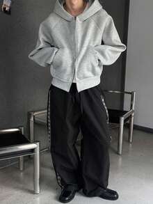 DAZY Men's Pants With Side Seam, Geometric Embroidery Pattern, Elastic Waist, Suitable For Spring And Autumn - Black - View 8