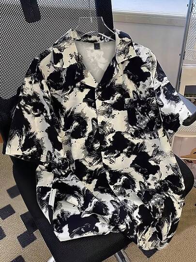 Manfinity Dauomo Men's Contrast Color Print Casual Short Sleeve Shirt