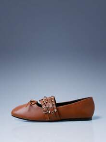 CUCCOO GRLICON Women's Rivet Buckle Bow Flat Loafers Valentine's Day - Brown - View 3
