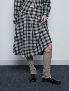 COUREZ Low Rise Midi Check Skirt With Ruffle Detail /Y2K Winter Clothes For Women Casual Skirt Workwear For Women Going Out Skirt Tops Party New Years Check Co-Ord