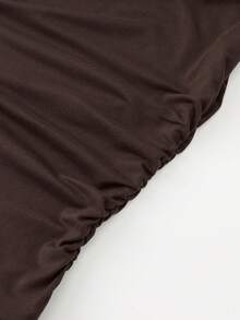 SHEIN PETITE CURVE PETITE Plus Size Asymmetrical Shoulder Sleeveless Metallic Floral Ruched Dress, Autumn/Winter - Coffee Brown - View 5