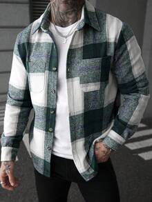 Manfinity CasualCool Men's Casual Plaid Button-Up Shacket, Perfect Holiday Gift For Boyfriend & Husband Men Shacket Men Flannels