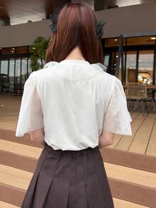 FRIFUL Women's Elegant Commuter Ruffle Trim Mesh T-Shirt, Summer - White - View 5