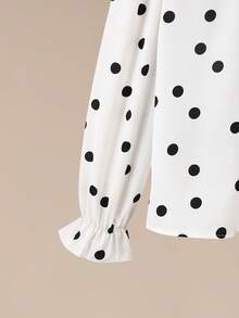 Franclia Áo kiểu dài tay chấm bi dáng cánh bướm thắt nơ phía trước thanh lịch mới dành cho nữ, phong cách tối giản thích hợp cho công sở, mùa thu/đông. - trắng - Xem 5