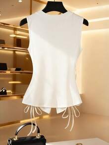 Franclia 女士白色时尚腰部收褶系带拉链装饰松紧侧腰收褶系带女士背心，适合冬季、新年、跨年夜、派对、海滩、优雅、休闲、浪漫、情人节、约会、夏季、2026夏季女士沙滩比基尼、夏季上衣、毕业季服装、时尚休闲通勤装、商务办公装、百搭时尚日常休闲装、都市教师职业装。 - 白色 - 查看 2