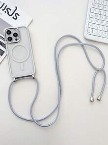 Ốp lưng điện thoại trong suốt mạ từ tính sang trọng có dây đeo chéo tương thích với iPhone 17Air 16E 16 15 14 13 12 Pro Max 11 Vỏ sạc không dây từ tính bóng - Bạc - Xem 14