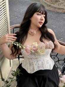 Comfortcana 大码塑身衣束身胸衣优雅性感提花胸衣上装 - 白色 - 查看 1