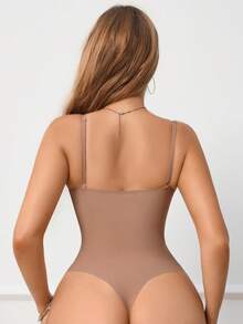 SHEIN 1 bộ áo định hình toàn thân màu trơn dành cho nữ, có dây đeo điều chỉnh được. - Màu Hồng  San hô - Xem 2