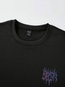 ROMWE MEN Men's Street Dark Graphic Print Ripped Short Sleeve T-Shirt - Black - View 4