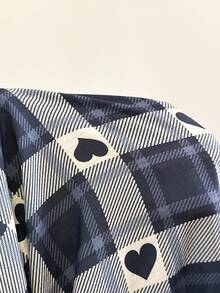 Dream Adore 女士格子爱心印花喇叭袖系带睡袍 - 霧霾藍 - 查看 8