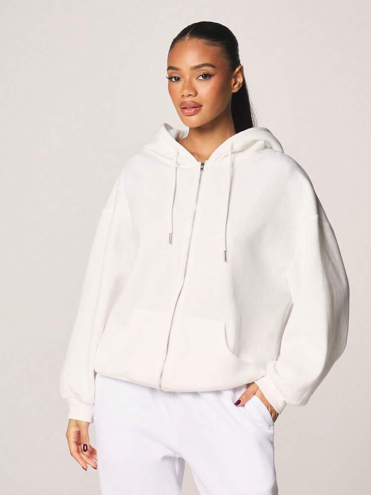 MISSGUIDED The Wifey Club Zip Up Hoodie With Drawstring And Front Zipper Black Text Print Fall Winter Casual Oversized