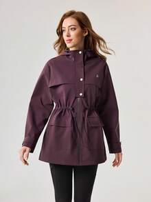 OutZeal 女士防水连帽抽绳腰袋户外冲锋衣日常休闲款 - 中紫紅色 - 查看 9