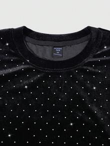 ROMWE MEN Street Life Men's Casual Solid Color Velvet Rhinestone Embellished Tank Top - Black - View 4