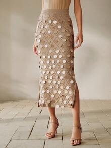 Anewsta Women's High-End Sequin Knit Skirt, Elegant Party Skirt, Stylish Women's Outfit - Apricot - View 4