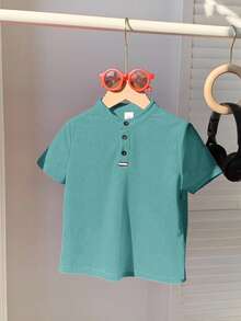 Baby Boy Casual Cute Versatile Red Collar Short Sleeve Top, Suitable For Birthday Party, Evening Party, Performance, Wedding, Baby Shower, One Month Celebration, And First Birthday - Mint Green - View 6