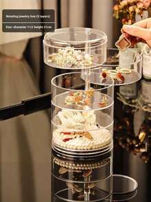 Children's Hair Accessory Storage Box Dustproof Rotating Girl Baby Hair Accessory Earrings Hair Clip Hair Clip Headband Rope Rubber Band Jewelry Box Transparent Cosmetics Desktop Storage Box Rotatable Multi-Layer Partition Ins Style Jewelry Box Hair Clip Dustproof - Clear - View 12