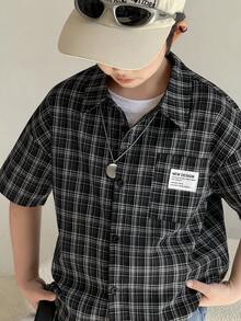DAZY 男童休闲格子短袖衬衫，夏季