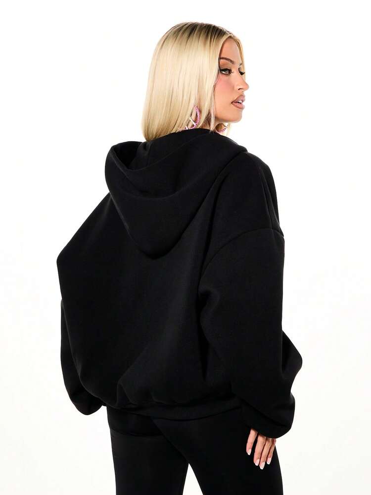 SUMWON WOMEN Oversized Black Zip Hoodie With Large Print For Valentine