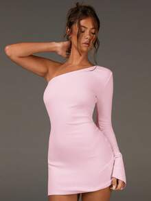 Athîral 女士秋季连衣裙，时尚外出连衣裙，白色露肩连衣裙，婚礼宾客连衣裙 - 淺粉色 - 查看 5