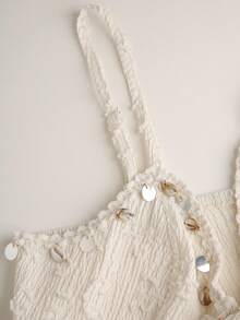 Travachic Canotta estiva da donna con volant, pendente decorativo e lacci, adatta per primavera-estate, San Valentino, costumi di carnevale, elegante per feste, spiaggia, matrimoni, vacanze estive, casual - Albicocca - Visualizzare 6