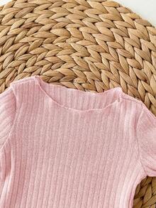 3pcs/Set Bodysuit Lengan Pendek Rajut Minimalis Kasual Elastis Warna Polos dengan Kancing di Selangkangan, Cocok untuk Musim Panas - MultiWarna - View 8