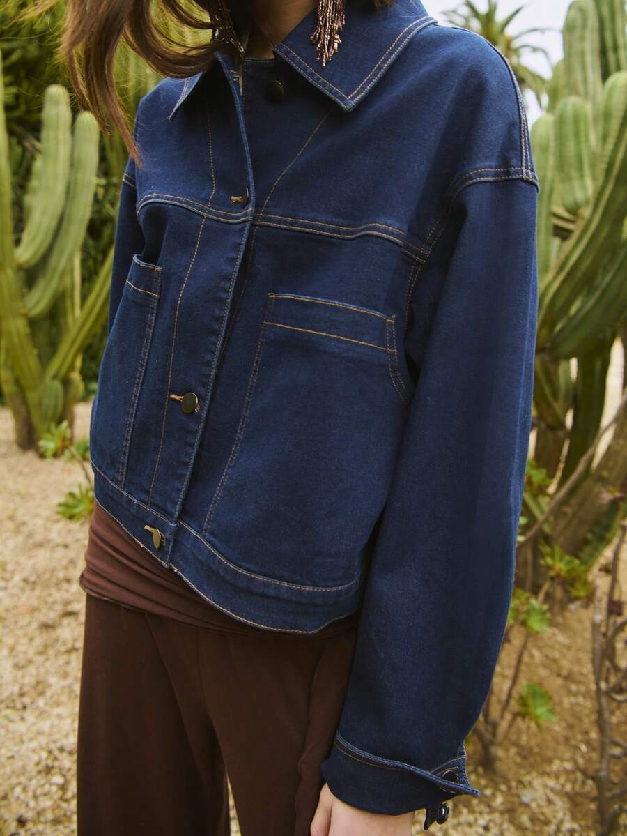 Nöista Dark Blue Denim Jacket With A Collar, Front Button Closure, And Two Patch Pockets. Spring, Summer, Women. - Dark Wash - View 1