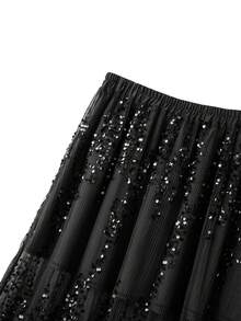 GlowEve CURVE Bộ 2 món gồm áo và chân váy xếp ly đính sequin dành cho nữ cỡ lớn, thích hợp cho tiệc tùng và các sự kiện. - màu đen - Xem 3