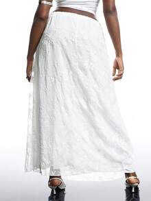 SHEIN EZwear Váy dài mùa hè thường ngày bằng vải jacquard màu trơn cỡ lớn cho nữ - trắng - Xem 2