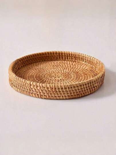 1pc Japanese Style Handmade Woven Storage Basket, Plain Color Rattan Woven Basket Ideal For Home, Living Room, Restaurant And Outdoor Picnic Valentine's Day, Valentines Wedding, Birthday
