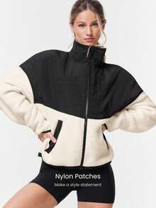 GLOWMODE Cloud Fleece Double The Glow 双色腰长抽绳下摆拉链夹克，配有侧拉链口袋，适合日常休闲装秋冬 - 黑與白 - 查看 5