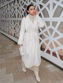 Durrani Popal معطف أنيق متعدد الاستخدامات بلون أحادي ذو أزرار مزدوجة، خريف/شتاء - لون مشمشي - مشاهدة 6