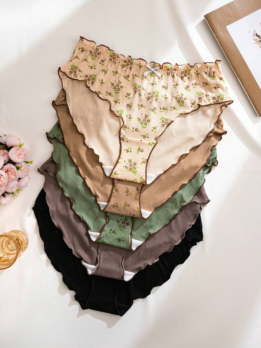 PetitDoll Paquete de 5 bragas con volantes y estampado floral dulce para mujer de talla grande - Multicolor - Ver 1