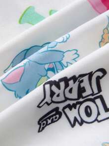 TOM & JERRY X SHEIN Baby Boy Casual Everyday Commute Cute Cartoon Letter Graphic Short Sleeve T-Shirt And Overalls Set, Summer - Blue - View 6