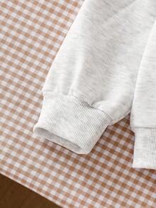 SHEIN 少女休闲街头风刺绣字母“1990”复古红色文字街头服饰Polo衫 - 灰色 - 查看 3