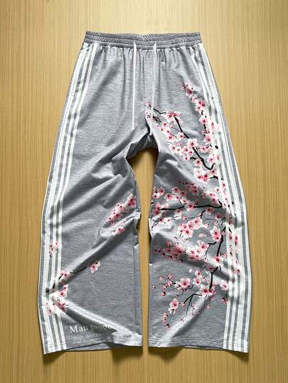 Manfinity EMRG Men's Printed Side Stripe Drawstring Sweatpants Pants For Men,Baggy Pants Spring To Summer Harajuku Pants