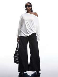 LYSMO Áo thun gợi cảm phối ren thanh lịch dành cho nữ cỡ lớn, thích hợp cho mùa xuân/thu và ngày Valentine. - trắng - Xem 11