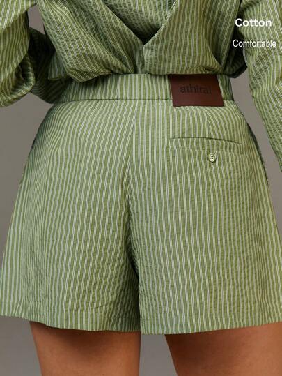 Athîral Pantalones cortos anchos de moda casual con estampado de rayas y aplicaciones para mujer