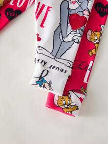 TOM & JERRY X SHEIN 4pcs/Set Baby Girl Cute Casual Style Crew Neck Long Sleeve Top And Pants Comfortable Tight-Fitting Pajamas Set - Multicolor - View 4