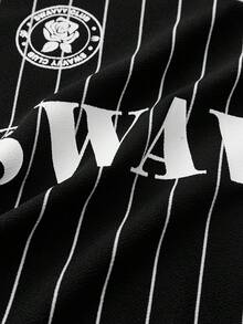 SWAVVY 男士标准尺码休闲条纹Polo衫，短袖，黑白印花 - 黑色 - 查看 3