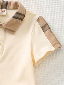 Cozy Pixies 男婴撞色格子领短袖半开襟套头衫 - 杏色 - 查看 5