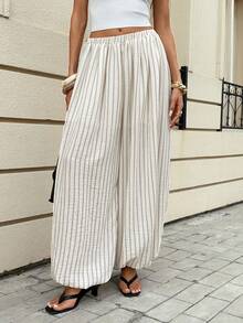 Siren Gaze Women's Line Print Casual Pants - Apricot - View 3