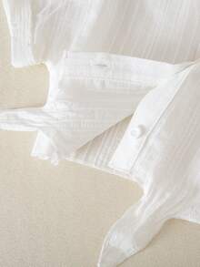 SHEIN Young Girl Vacation Beach Casual Versatile Embroidery Hollow White Loose Short Sleeve Blouse,Holiday,Summer,Travel - White - View 3