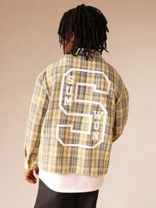 SUMWON Boys Plaid Checkered Button Down Shirt Long Sleeve Collared Casual School Everyday Yellow Gray Pattern Regular Fit Classic Style - Yellow - View 1